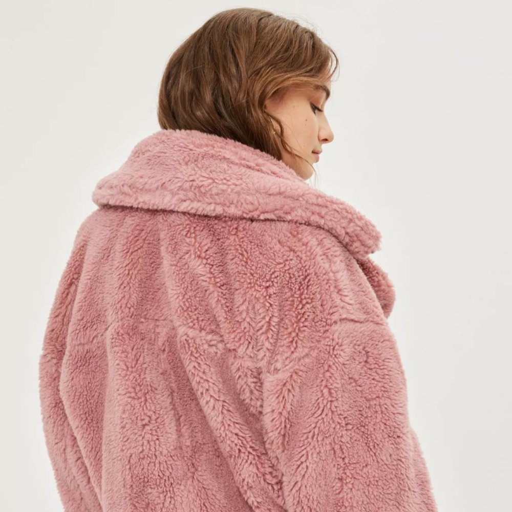 NWOT Topshop Borg Cocoon Coat in Dusty Pink